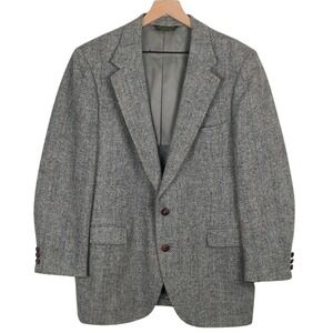 VTG American Trend Harris Tweed Herringbone Wool Blazer Sport Coat Sz 42R Gray